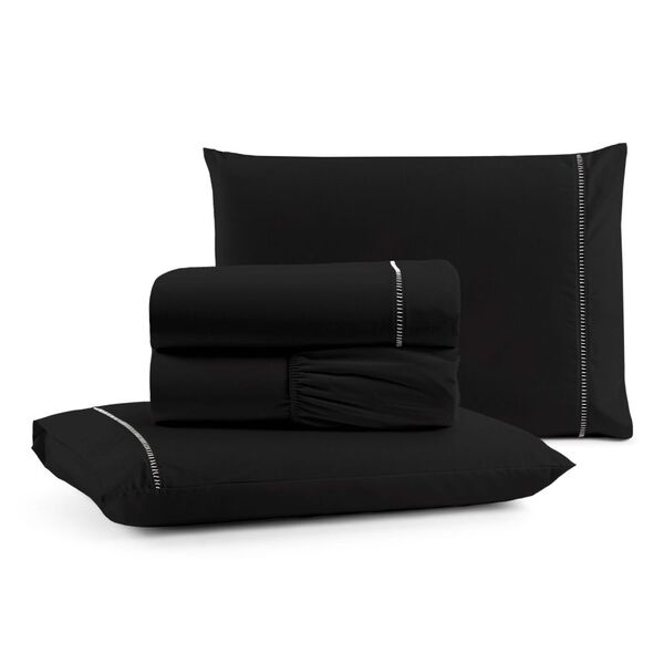 Jogo De Lençol Casal Mirante 4 Peças - Preto - 100% Algodão