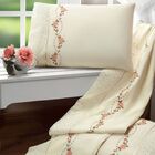 Jogo De Lençol Casal Padrão Arabesco Bordado 4 Peças - Palha