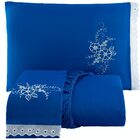 Jogo De Lençol Casal Padrão Bordado 3 Peças - Azul