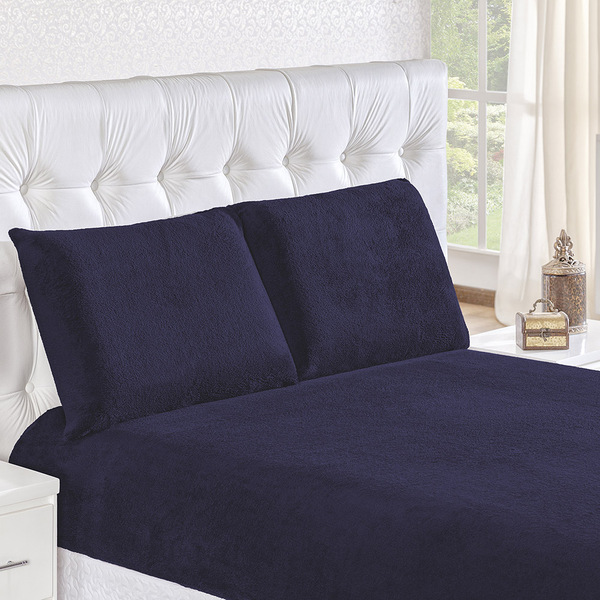 Jogo De Lençol Casal Padrão Fascinio 3 Peças - Azul Marinho -