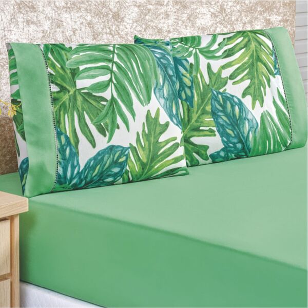 Jogo De Lençol Casal Padrão Naturallys 3 Peças - Liz Verde