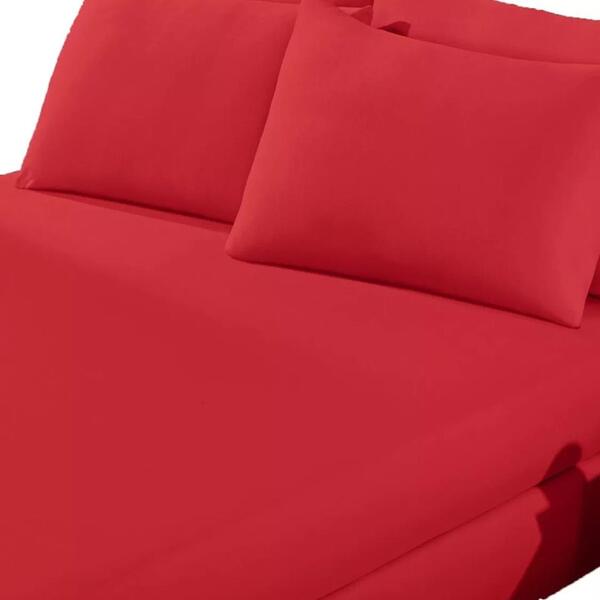 Jogo De Lençol Casal Queen Liso 3pçs C/elástico Vermelho