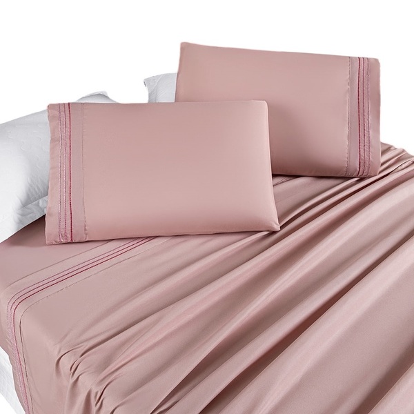 Jogo De Lençol Casal Yara Bordado 4pç 100% Poliéster - Rosa