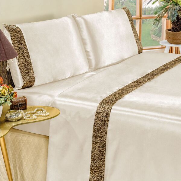 Jogo De Lençol Cetim Charmousse Queen Luxuria 4 Peças - Palha