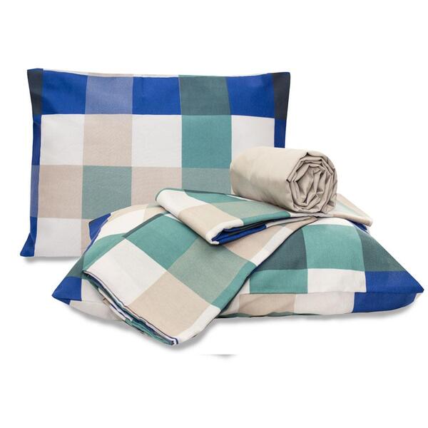 Jogo De Lençol Classic Queen 4 Peças Xadrez Aqua