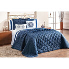 Jogo De Lençol Clássico 4 Peças Queen Size Branco / Azul Mari