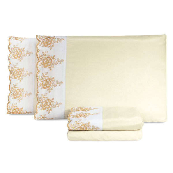 Jogo De Lençol Florença Queen 4 Peças 160 Fios Renda Bordada