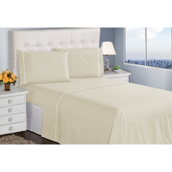 Jogo De Lençol King 400 Fios 4 Peças Bege Ponto Palito Casa D