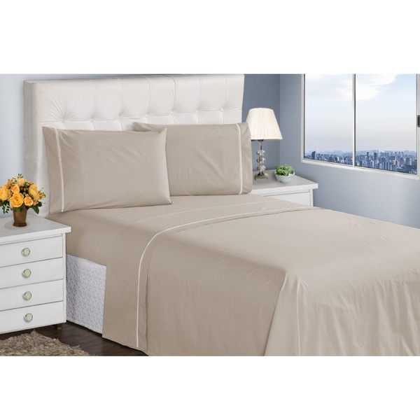 Jogo De Lençol King 400 Fios 4 Peças Marfim Ponto Palito Casa