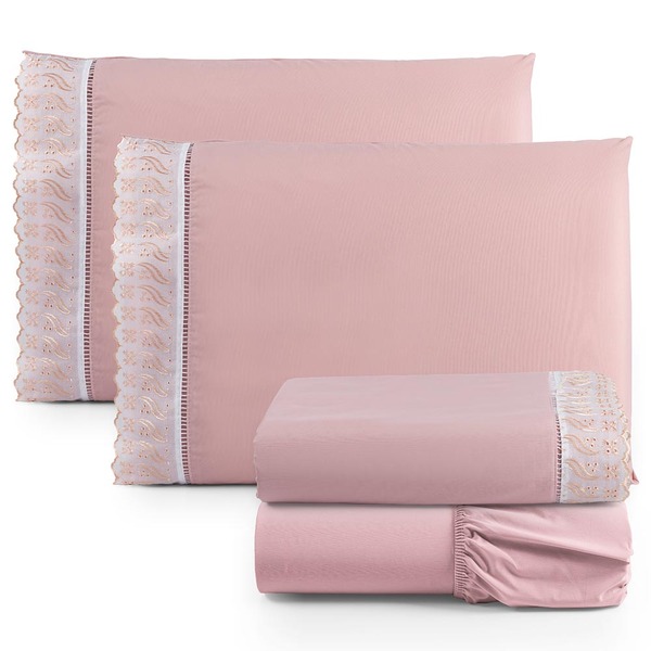 Jogo De Lençol King 4 Pçs Basic Percal 180 Fios Lese Bordado