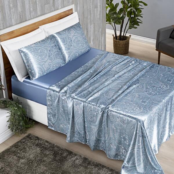 Jogo De Lençol King Cetim Amira 4 Peças Azul