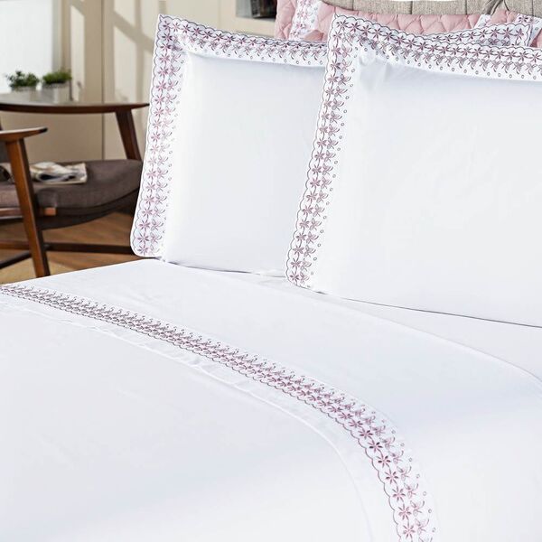 Jogo De Lençol King Com Vira Bordada Percal 200 Fios - Versal