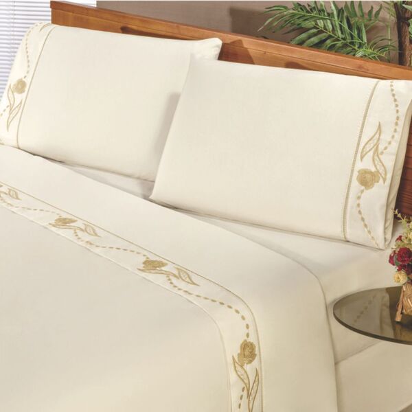 Jogo De Lençol King Imperio 4 Peças Percal 180 Fios - Palha -