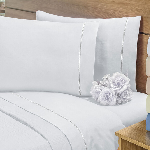 Jogo De Lençol King Ponto Palito 200 Fios 3 Peças Branco Teci