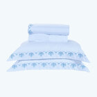 Jogo De Lençol King Size Bordado Branco / Azul 100% Algodão 2