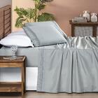 Jogo De Lençol King Yara Bordado 4pç 100% Poliéster - Cinza