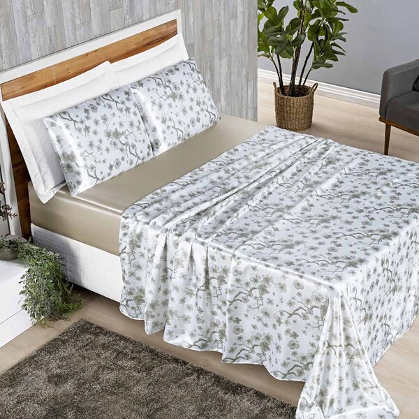 Jogo De Lençol Lotus Padrão 4 Peças Cetim Brilhante Toque Sua