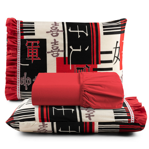 Jogo De Lençol Oriental King 3 Peças Algodão 180 Fios Estampa