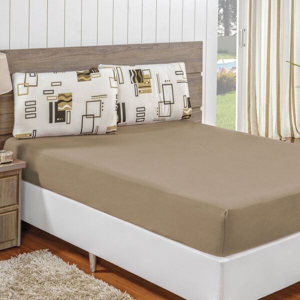 Jogo De Lençol Padrão Em Malha 3 Peças - Avelã - 100% Algodão