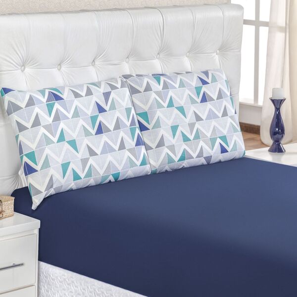 Jogo De Lençol Padrão Em Malha 3 Peças - Azul - 100% Algodão