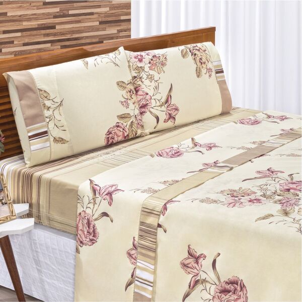 Jogo De Lençol Padrão Magnata 4 Peças - Floral Palha