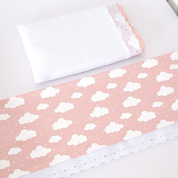 Jogo De Lençol Para Mini Berço Menina Rosê Nuvem De Malha 100