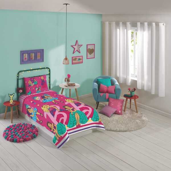 Jogo De Lençol Personagens Barbie Reinos Mágicos Solteiro Lep