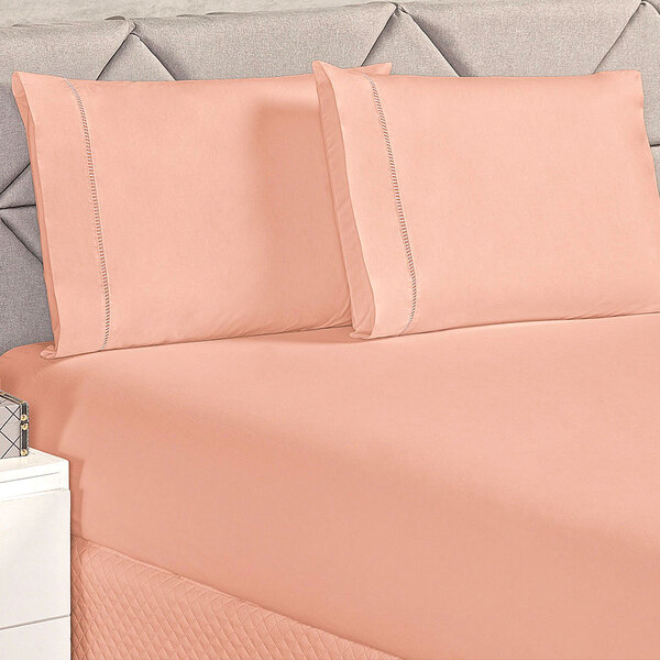 Jogo De Lençol Ponto Palito Solteiro Rosê 2 Peças