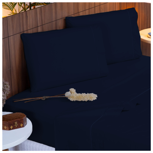 Jogo De Lençol Pousada 3pçs 400 Fios Casal Marinho Casen