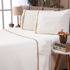 Jogo De Lençol Queen 4 Peças 600 Fios Toque Macio Bege Com De