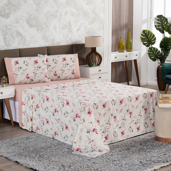Jogo De Lençol Queen 4 Peças Estampado Urbe 200 Fios Flor...