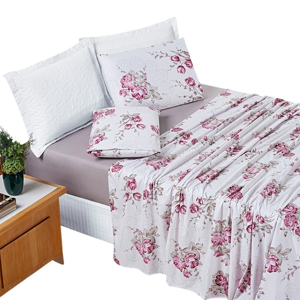 Jogo De Lençol Queen Alycia Micropercal 4pç 100% Poliéster -