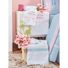 Jogo De Lençol Queen Azul Bordado + Jogo De Banho 100% Algodã