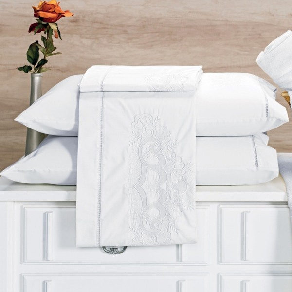 Jogo De Lençol Queen Bordado 100% Algodão 4 Peças Topázio - B