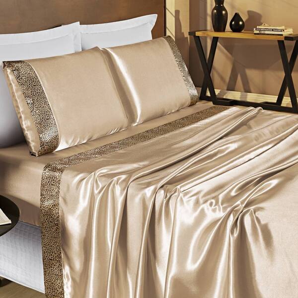 Jogo De Lençol Queen Cetim Oncinha Safari 4 Peças - Bronze