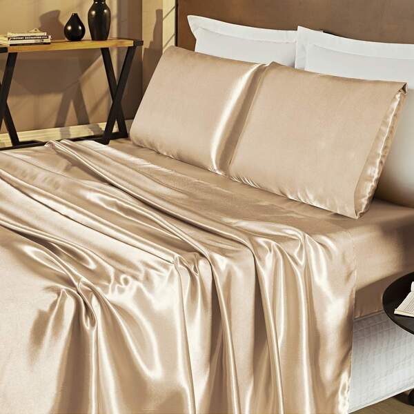 Jogo De Lençol Queen Cetim Shine 4 Peças Bronze