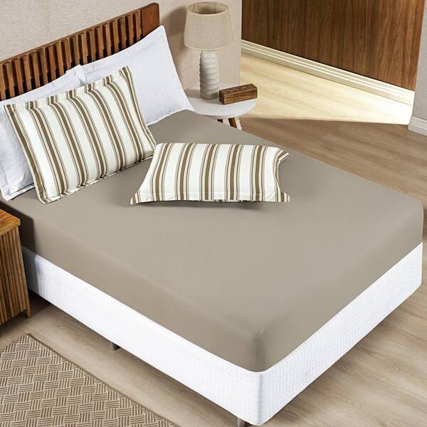 Jogo De Lençol Queen Marim Malha 100% Algodão 3 Peças - Caqui