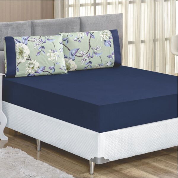 Jogo De Lençol Queen Naturallys 3 Peças - Flower Verde - 100%