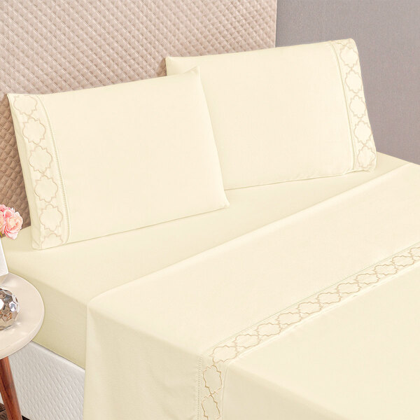 Jogo De Lençol Queen Palha 300 Fios Toque Macio 4 Peças