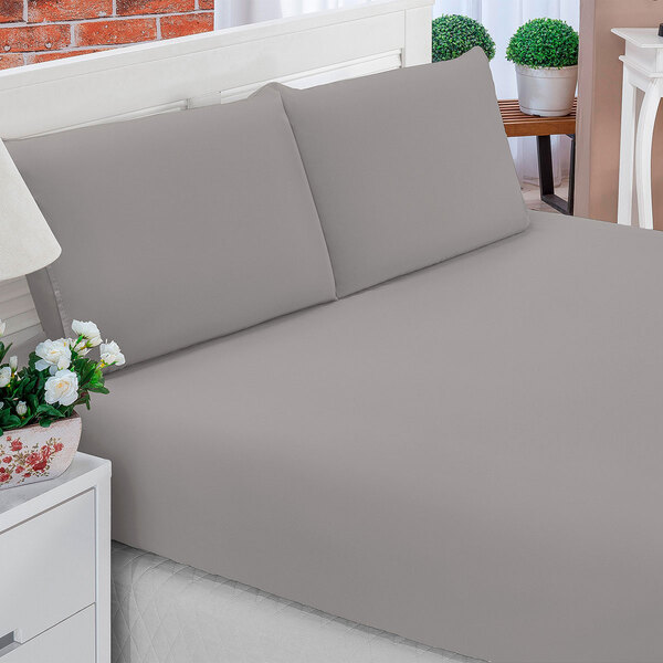 Jogo De Lençol Queen Pati Liso 03 Peças Cinza