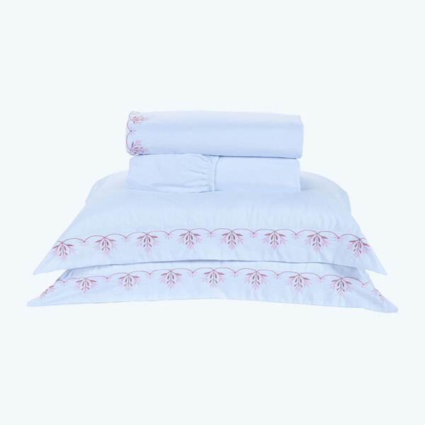 Jogo De Lençol Queen Size Branco / Rosa 100% Algodão 200 Fios