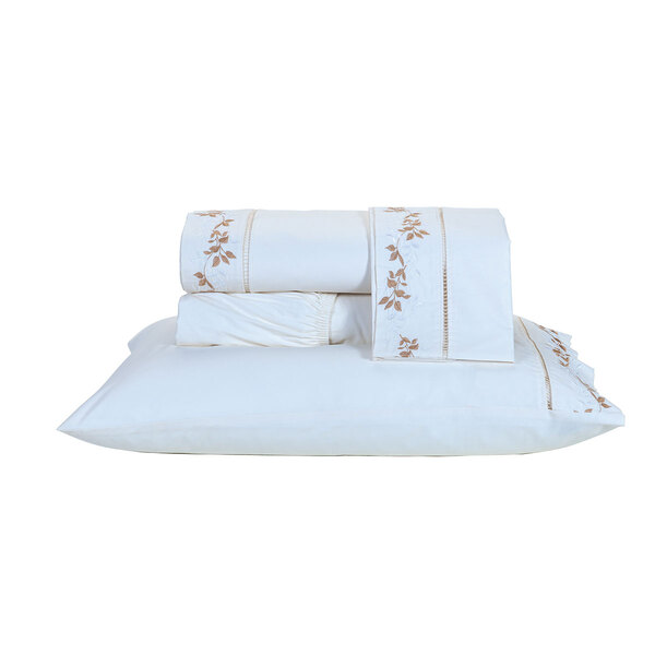 Jogo De Lençol Queen Size Palha 100% Algodão 200 Fios 4 Peças