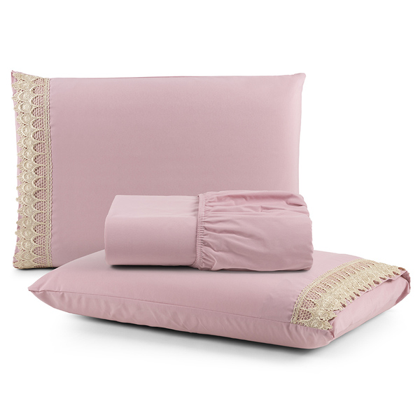 Jogo De Lençol Queen Suavitec Com Grippir 3 Peças - Rosê - 10