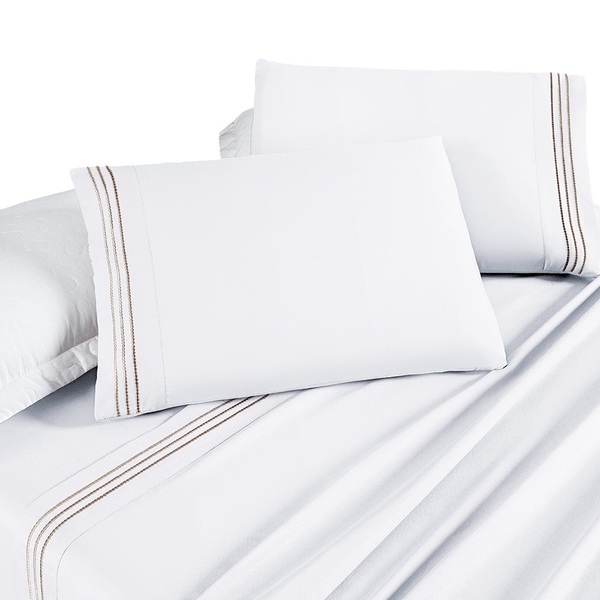 Jogo De Lençol Queen Yara Bordado 4pç 100% Poliéster - Bra_tau