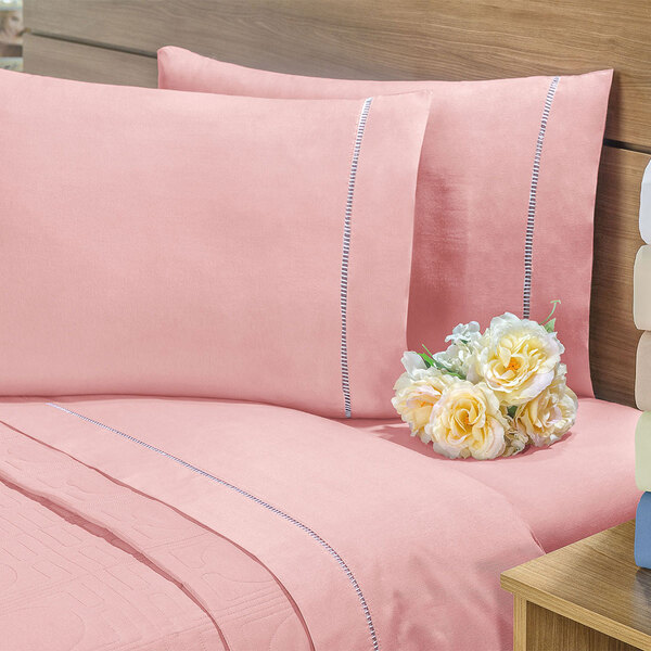 Jogo De Lençol Rosê Ponto Palito King 200 Fios 4 Peças Tecido