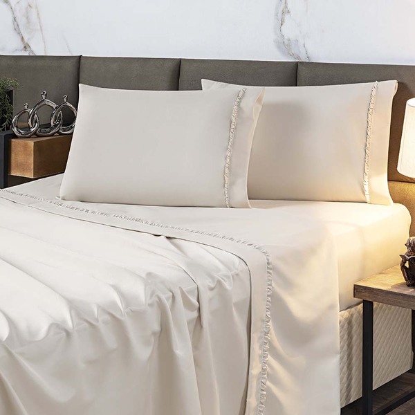 Jogo De Lençol Royal Queen 4 Peças Percal 400 Fios Detalhe Dr