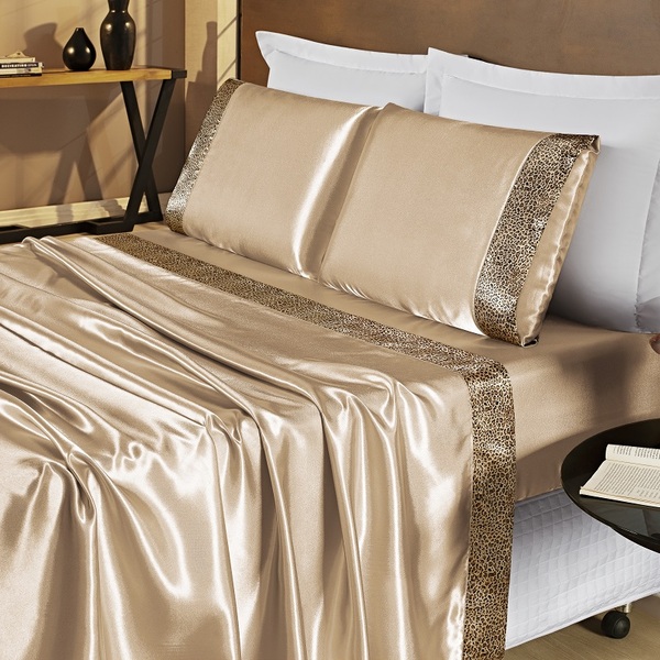 Jogo De Lençol Safari Casal King Cetim 4 Peças Bronze