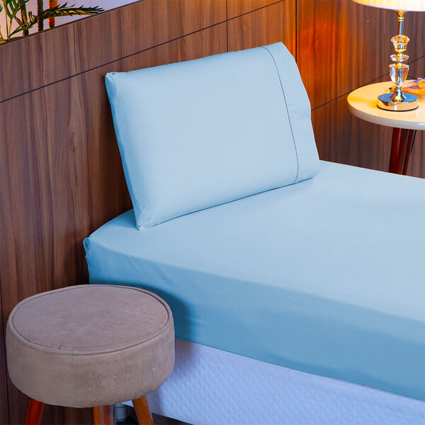 Jogo De Lençol Solteiro 140 Fios Ponto Palito Azul Valle Enxo