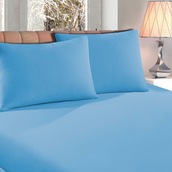 Jogo De Lençol Solteiro Azul De Malha 2 Peças 1,88m X 88cm X