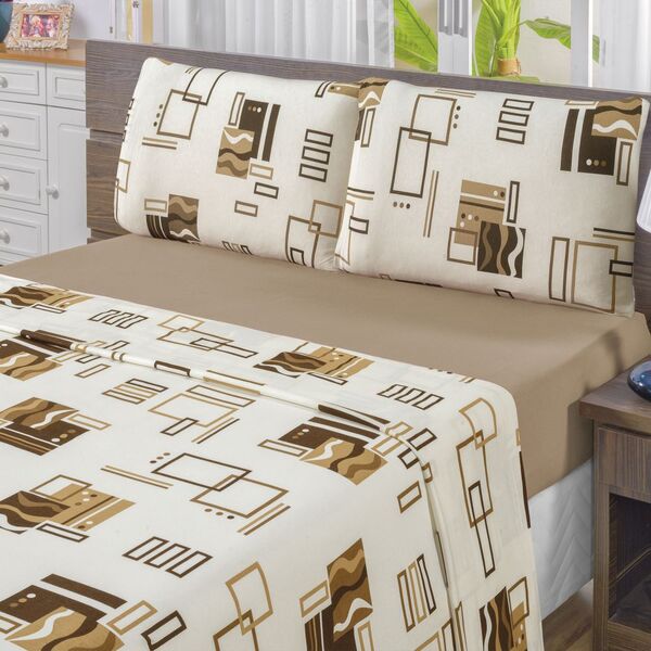 Jogo De Lençol Solteiro Em Malha 3 Peças - Avelã - 100% Algod